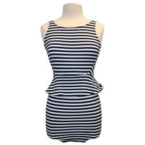 H&M Striped Peplum Bodycon Dress Sleeveless Blue White 4